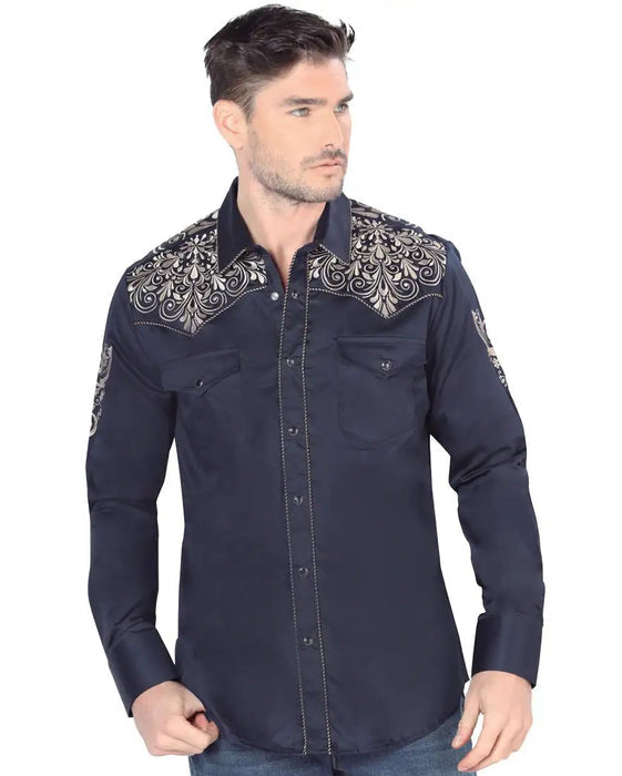 Camisa Vaquera Bordada para Hombre Lamasini Color Navy LAM