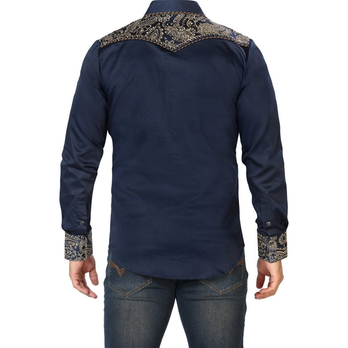 Camisa Vaquera Bordada para Hombre Lamasini Navy y Blanco LAM