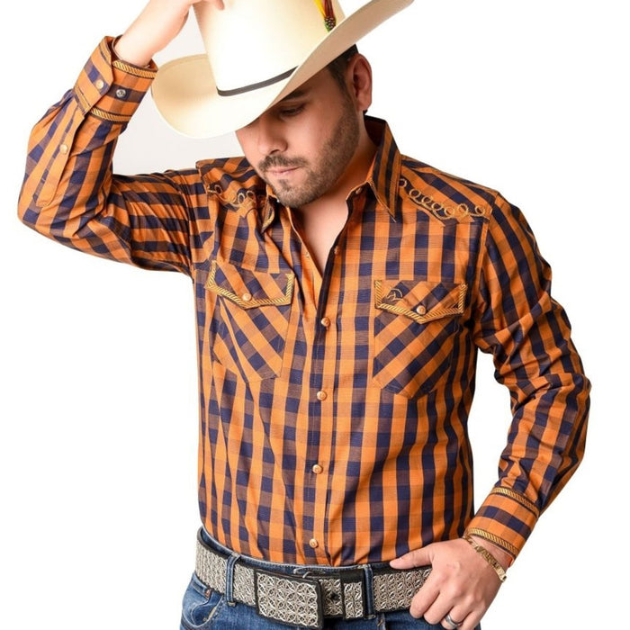 Camisa Vaquera Bordada White Diamonds Color Mostaza a Cuadros WD