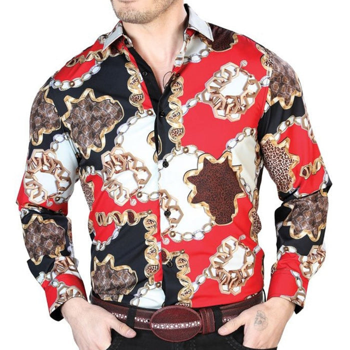 Camisa Vaquera de Moda El Senor de los Cielos Color Negro y Rojo GEN