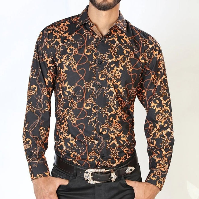 Camisa Vaquera de Moda El Senor de los Cielos Negra y Oro GEN