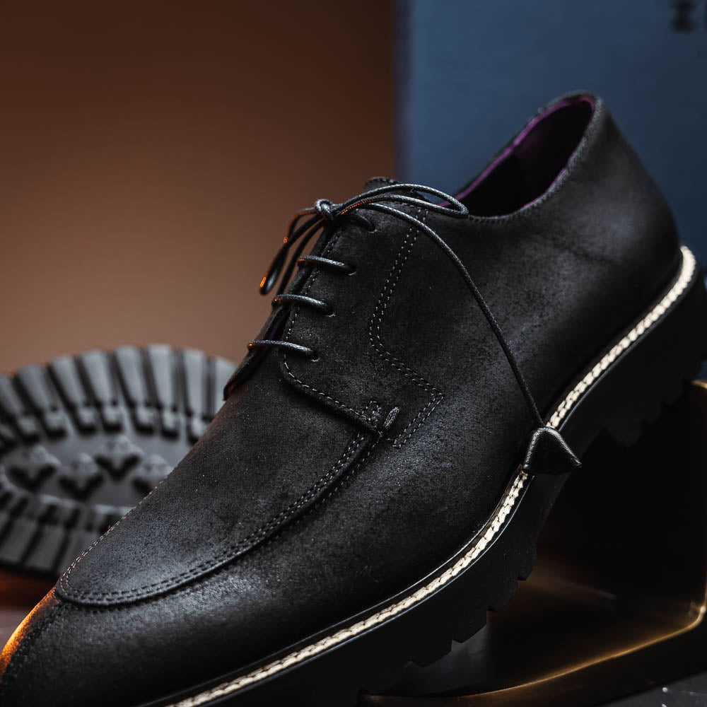 Zelli Campo Sueded Goatskin Lace-up Blucher Shoes in Black