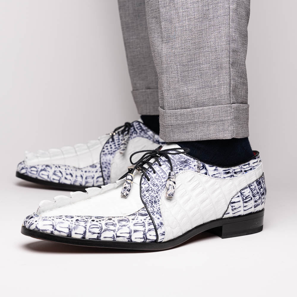 Marco_Di_Milano Caribe White Leather Sneakers - "Newspaper" Accent