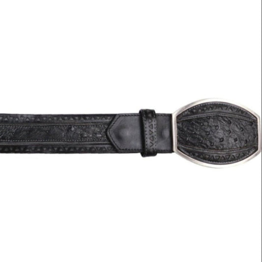 Cinto Corte Laser de Avestruz Original Color Negro - Los Altos Boots