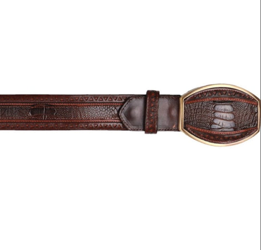 Cinto Corte Laser de Pata de Avestruz Original Color Cafe Difuminado - Los Altos Boots