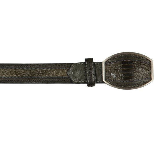 Cinto Corte Laser de Pata de Avestruz Original Color Verde Olivo - Los Altos Boots