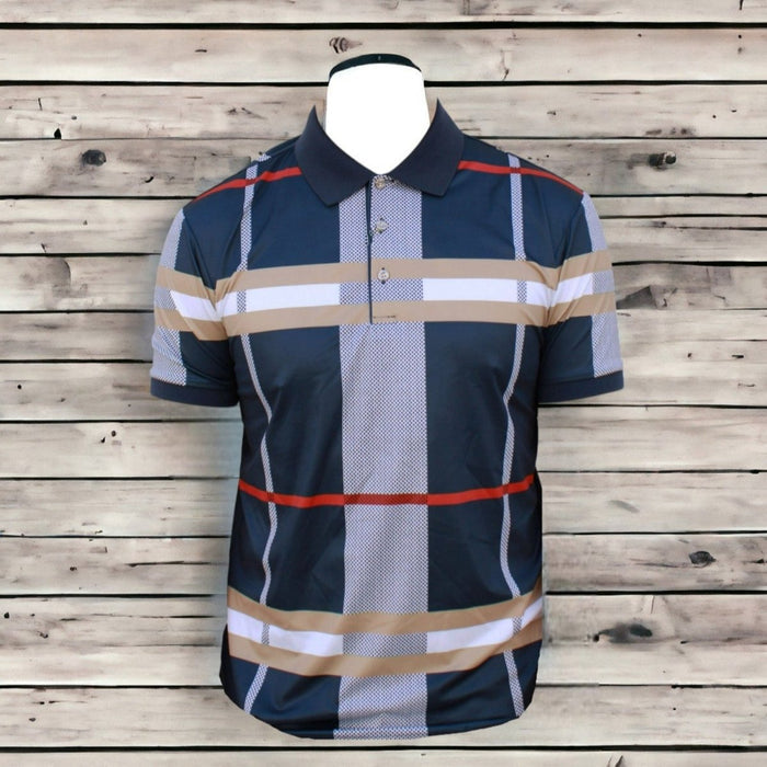 CONTTI Men's Plaid Collar Cotton Logo Polo Shirt