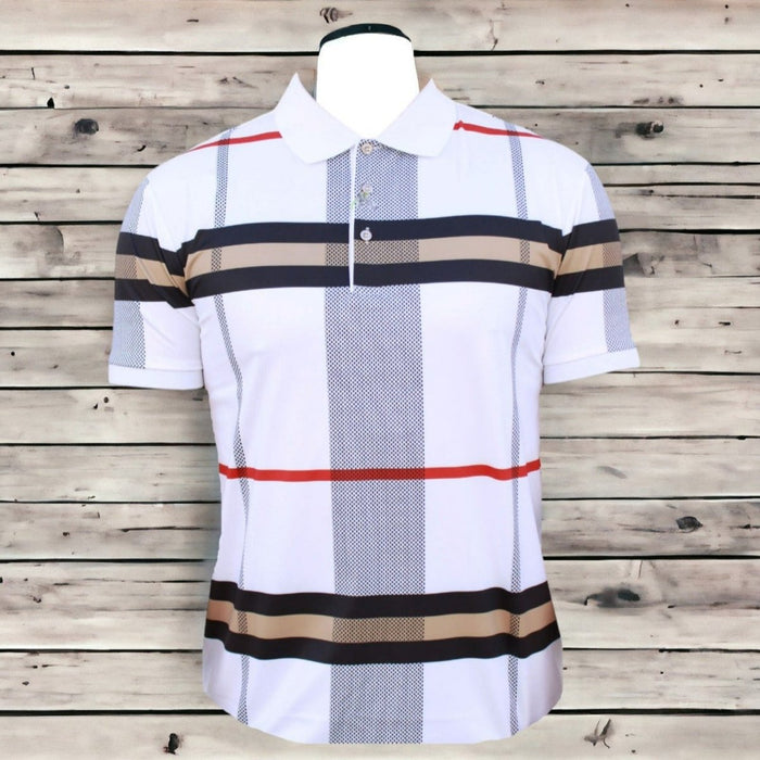 CONTTI Men's Plaid Collar Cotton Logo Polo Shirt