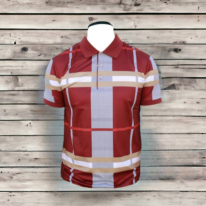 CONTTI Men's Plaid Collar Cotton Logo Polo Shirt