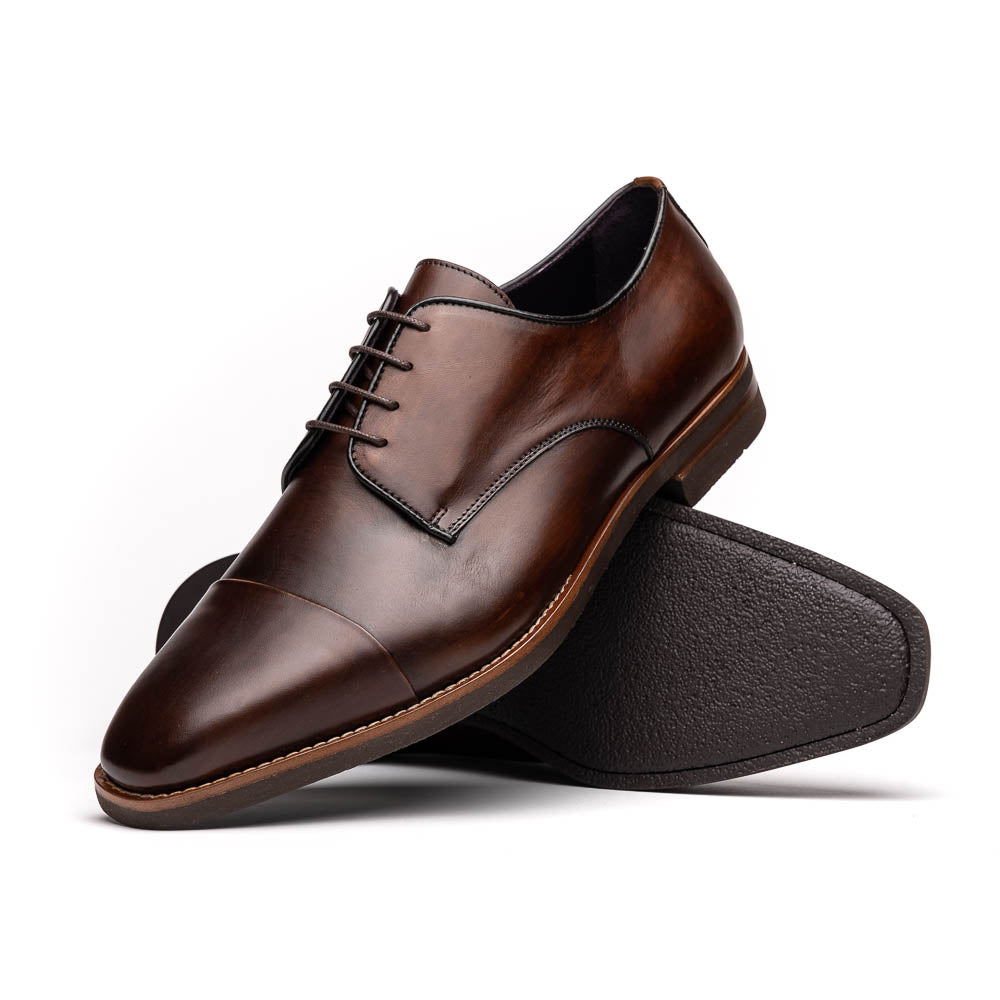Zelli Enzo Classic Cap Toe Dress Shoes in Chestnut Calfskin Leather