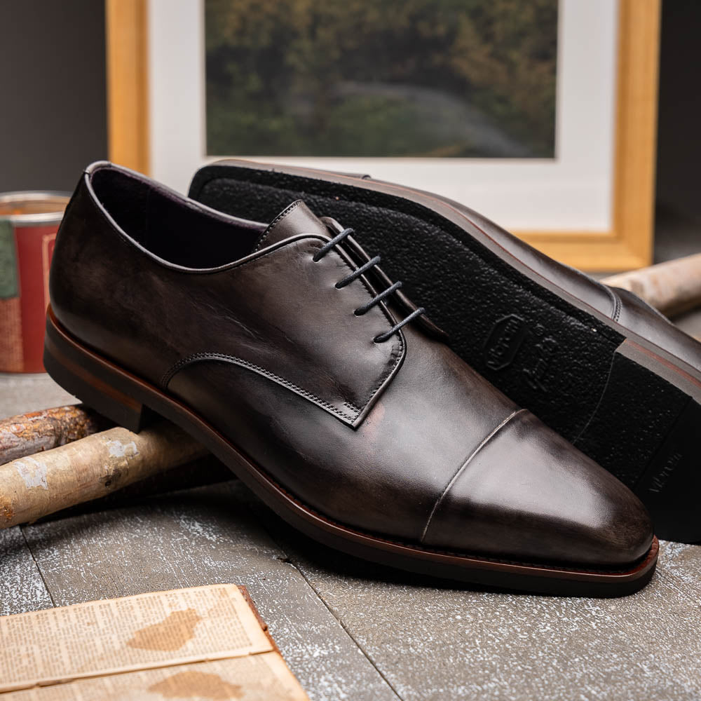 Zelli Enzo Classic Cap Toe Dress Shoes Crafted in Grey Calfskin
