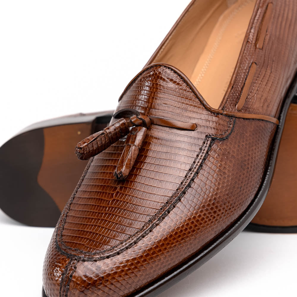 Zelli Franco Cognac Lizard Tassel Loafer with Classic Apron Toe