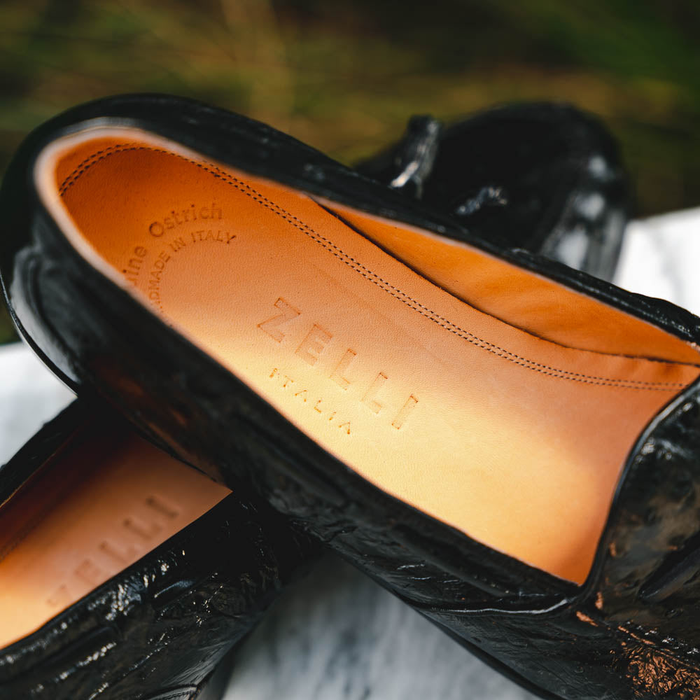 Zelli Franco Genuine Ostrich Quill Tassel Loafers in Black
