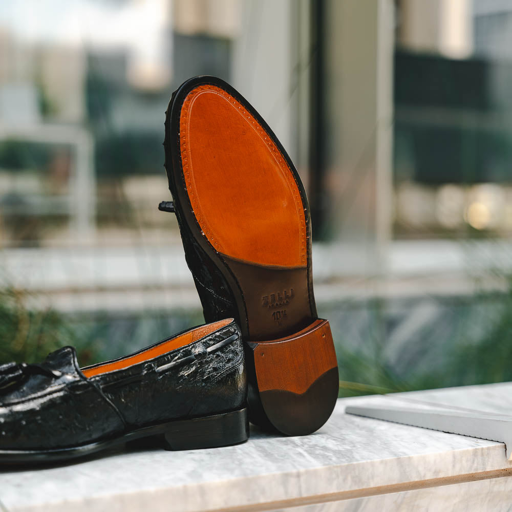 Zelli Franco Genuine Ostrich Quill Tassel Loafers in Black