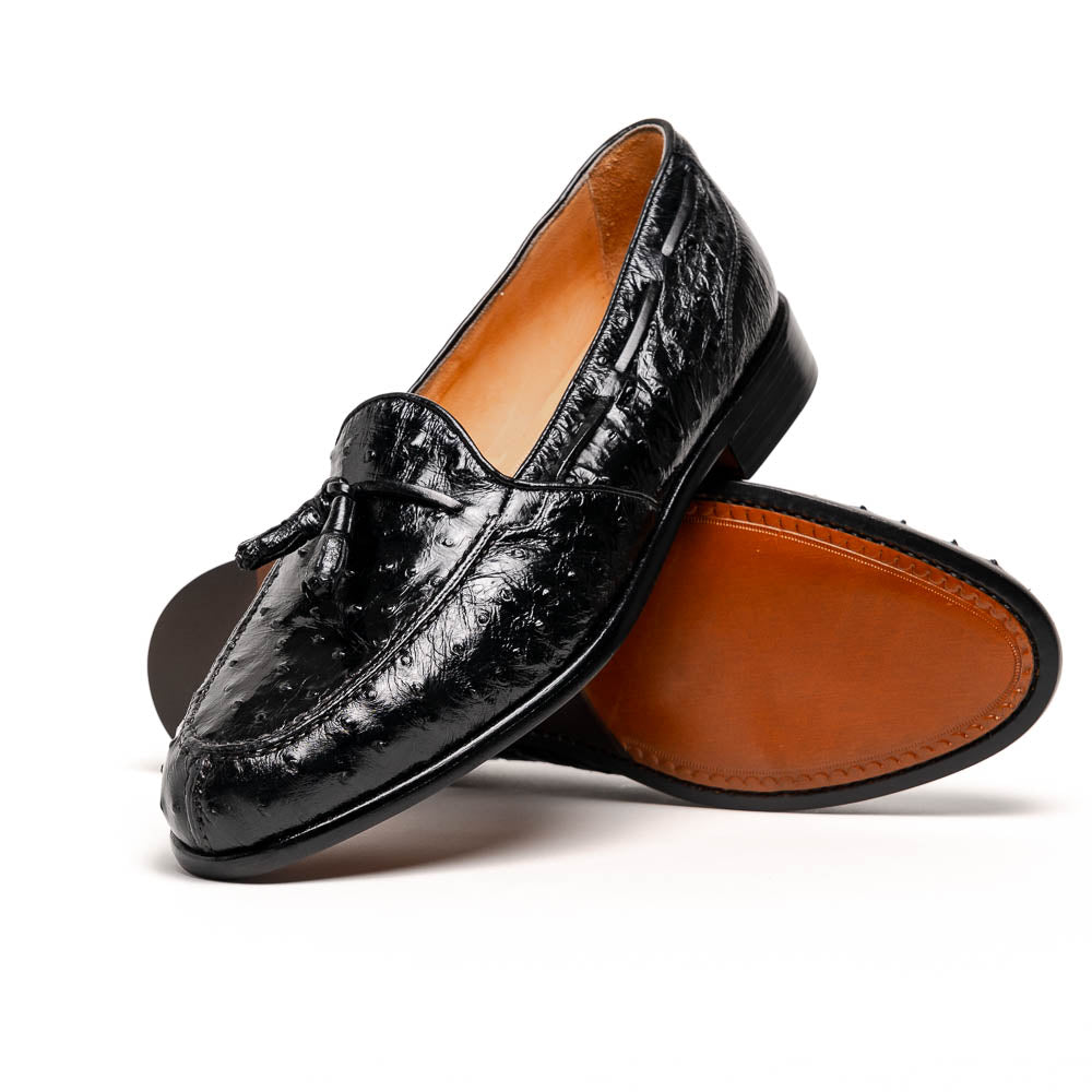 Zelli Franco Genuine Ostrich Quill Tassel Loafers in Black