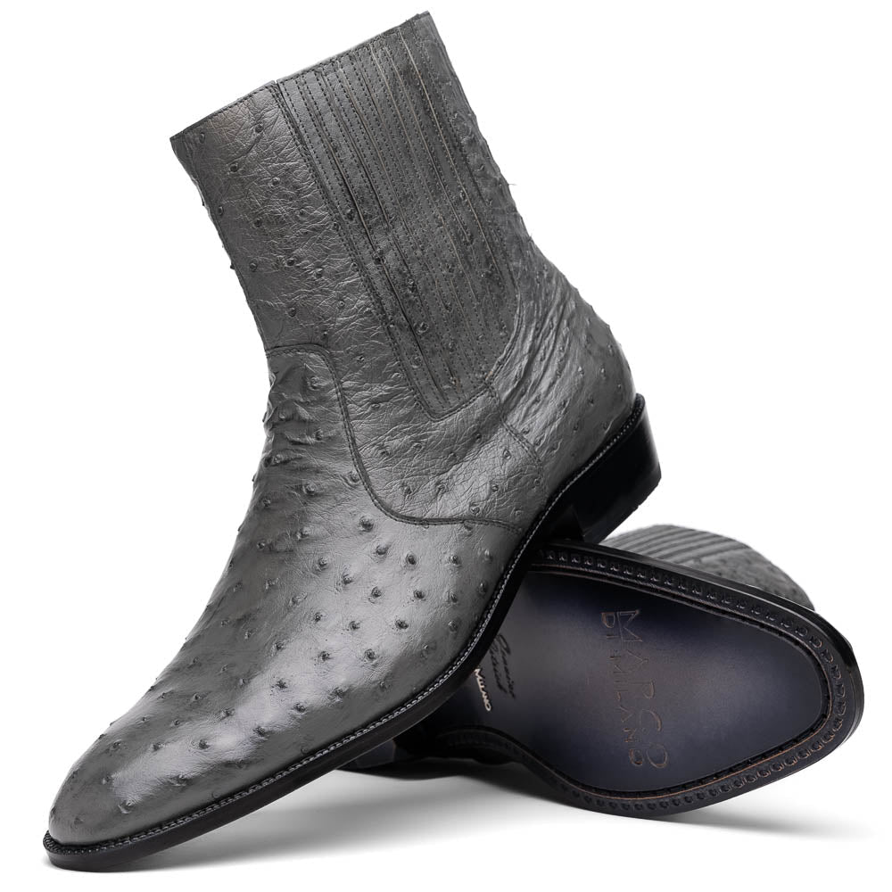 Marco Di Milano Giorgio Gray Serpentine Ostrich Quill Dress Boots