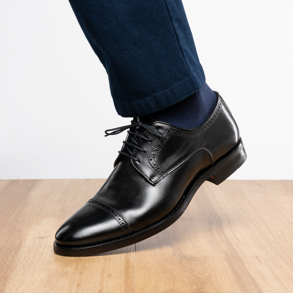 Zelli Giovanni Black Cap Toe Brogues with Textured Finish