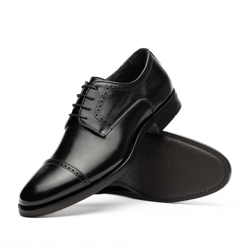 Zelli Giovanni Black Cap Toe Brogues with Textured Finish