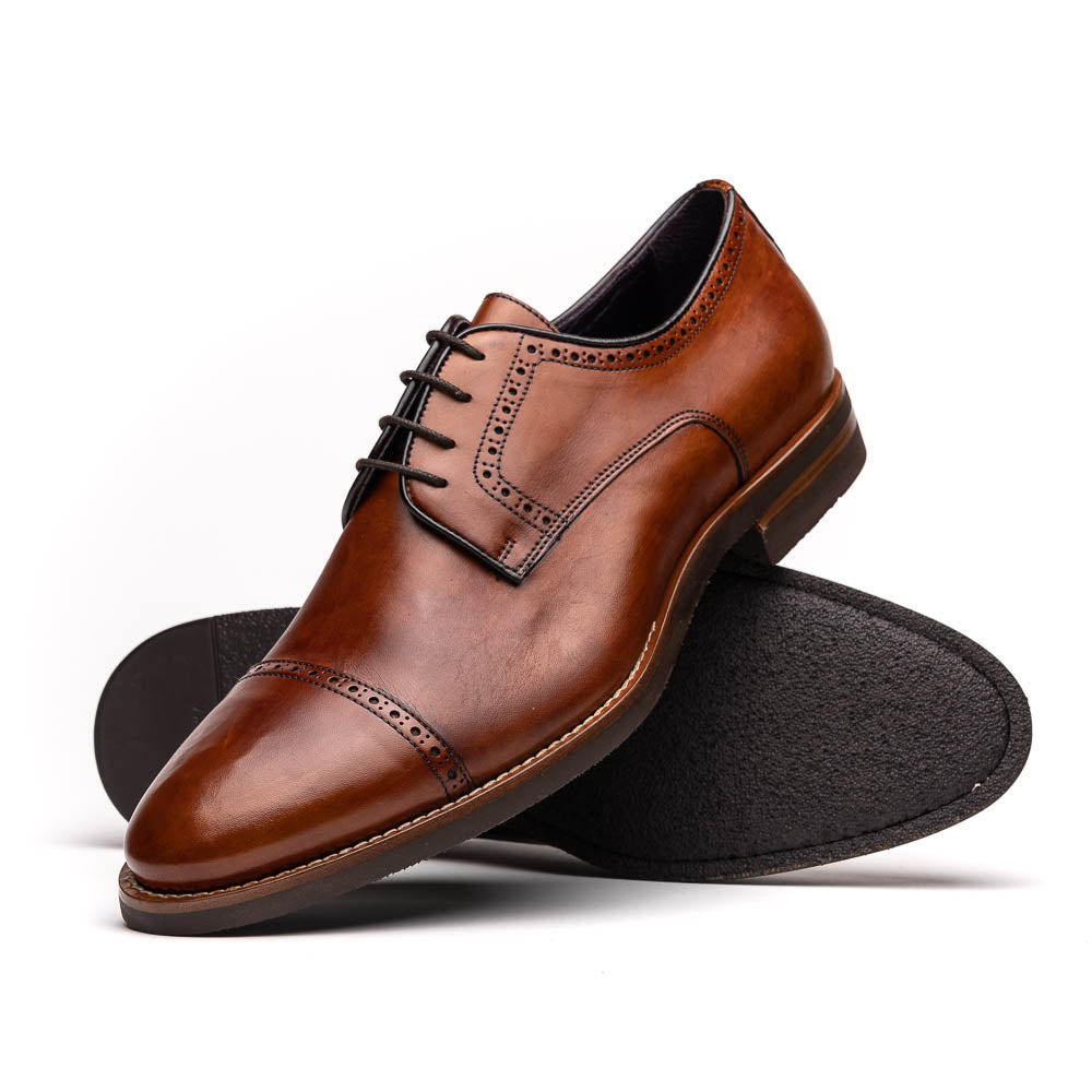 Zelli Giovanni Cap Toe Brogue Dress Shoes in Cognac with Textured Finish