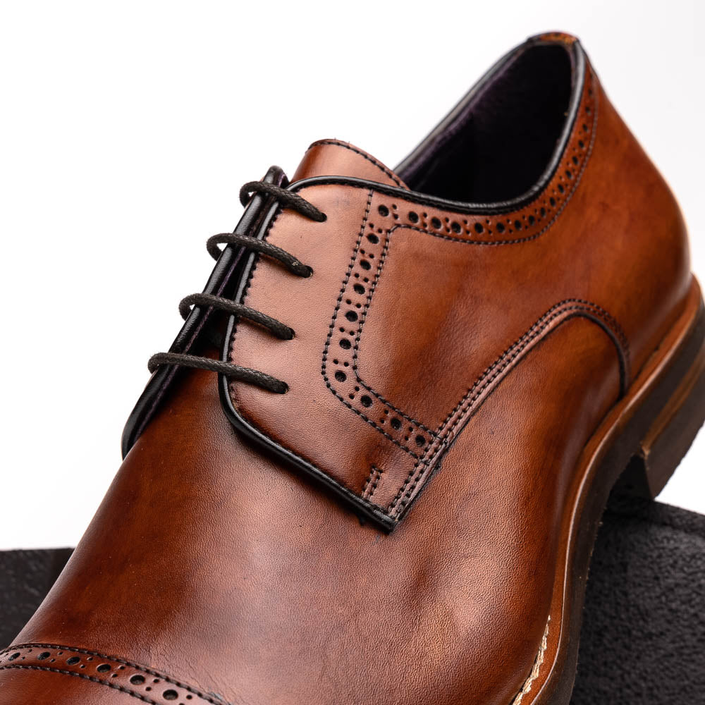 Zelli Giovanni Cap Toe Brogue Dress Shoes in Cognac with Textured Finish