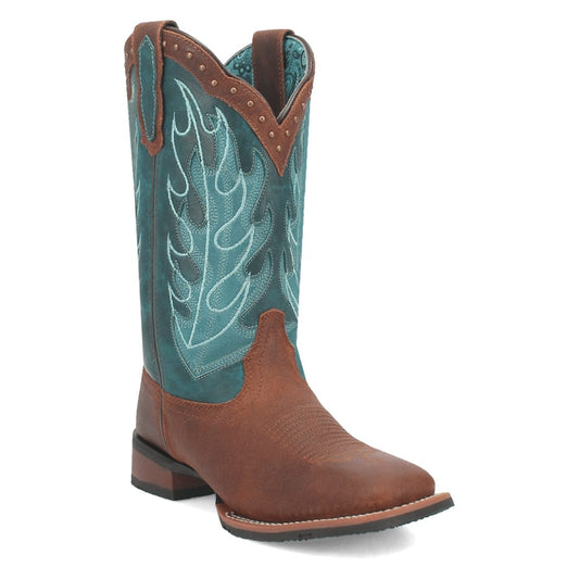 Laredo Women's Faye Broad Square Toe Leather Boots - Brown / Turquoise 3116 - Dan Post Boots
