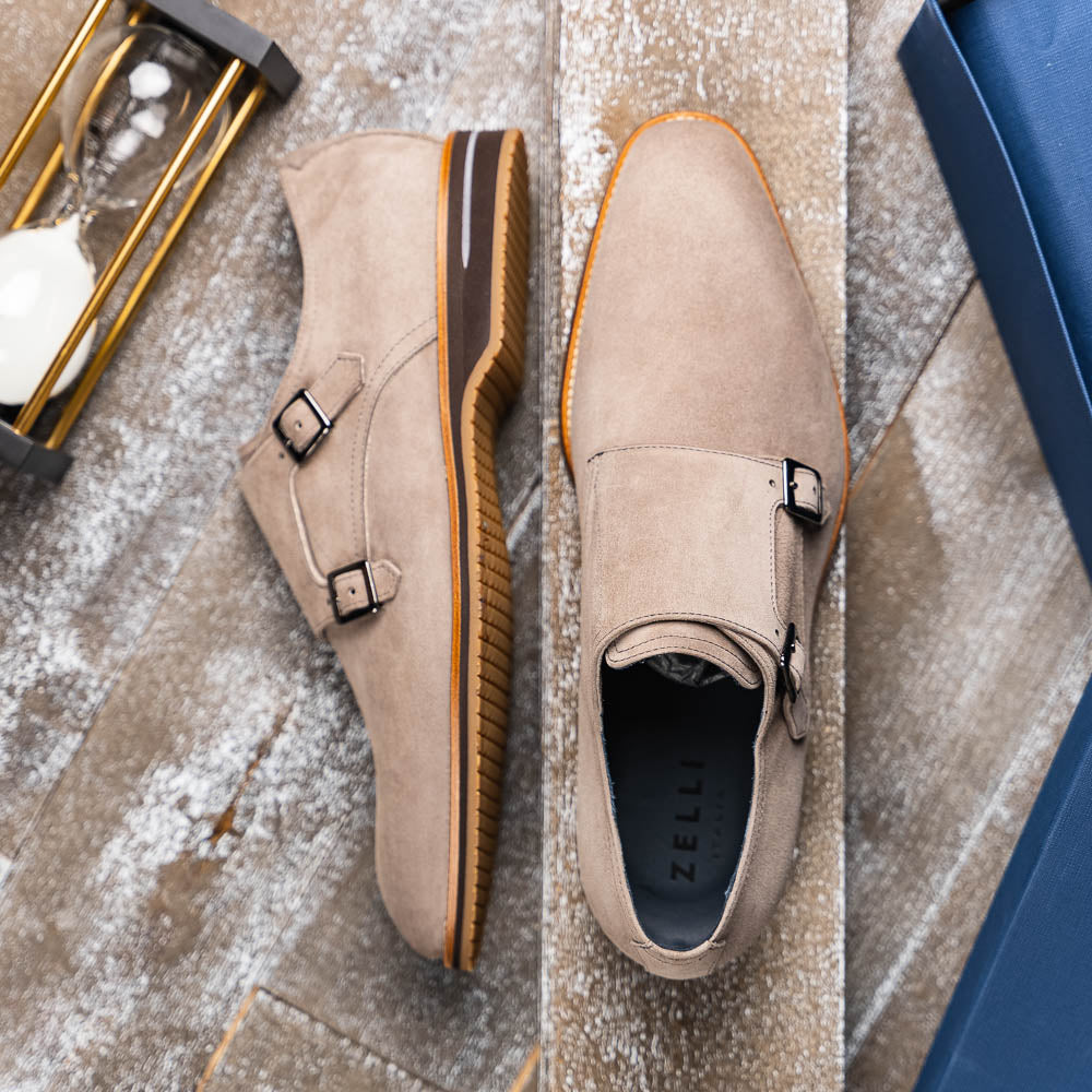Zelli Legerra Double Monkstrap in Sand Suede Goatskin