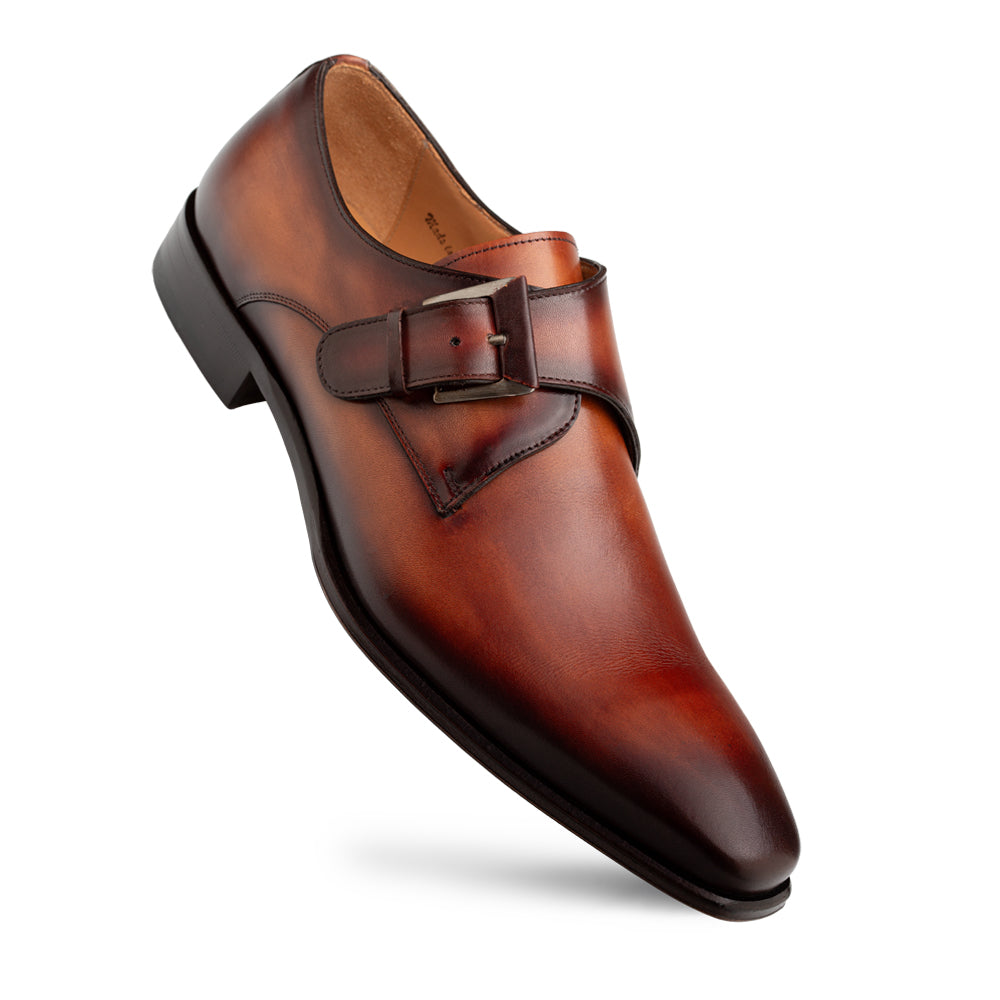 Mezlan Patina Calfskin Plain Toe Monk Shoe - Luxury Italian Leather
