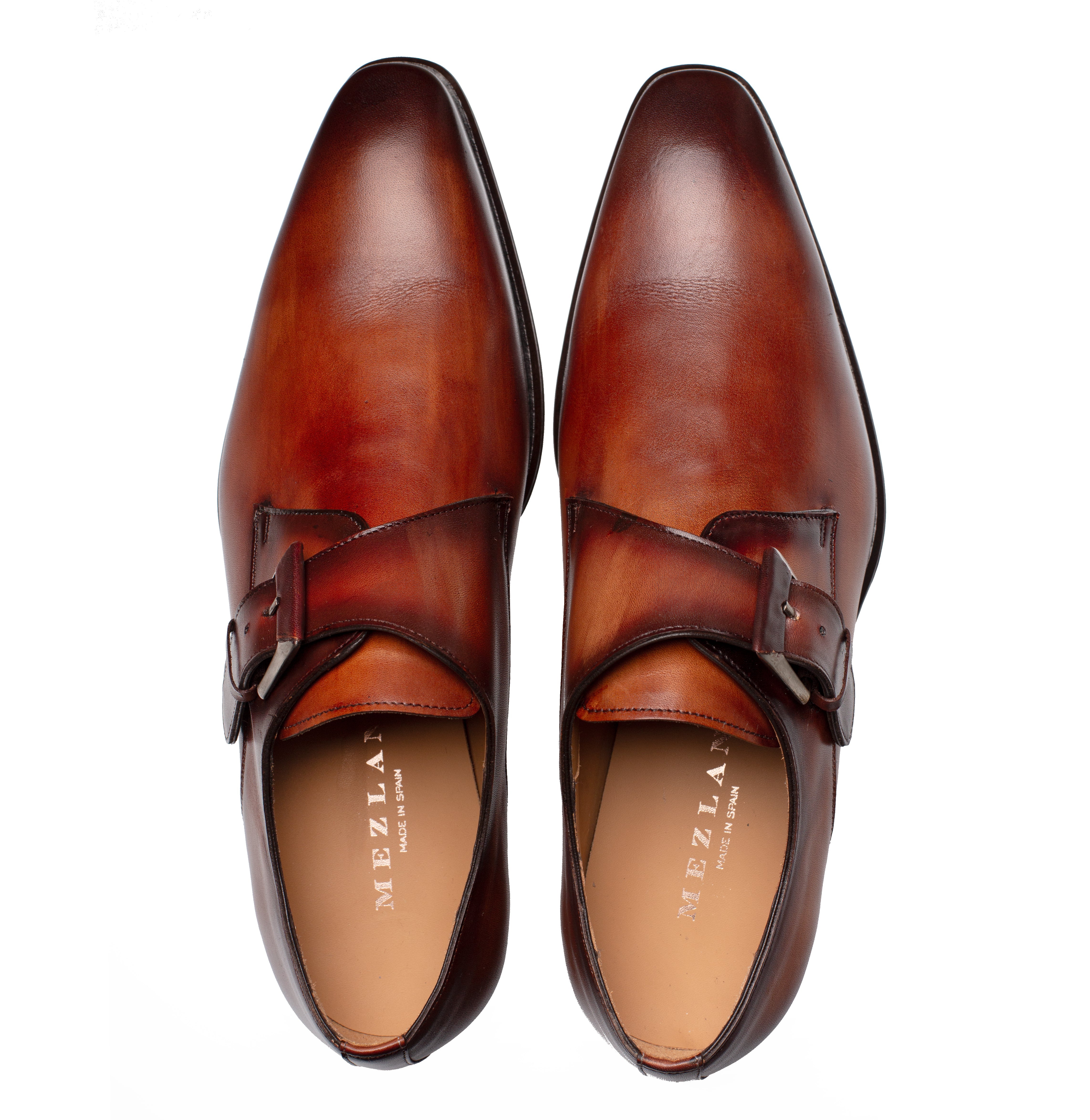 Mezlan Patina Calfskin Plain Toe Monk Shoe - Luxury Italian Leather