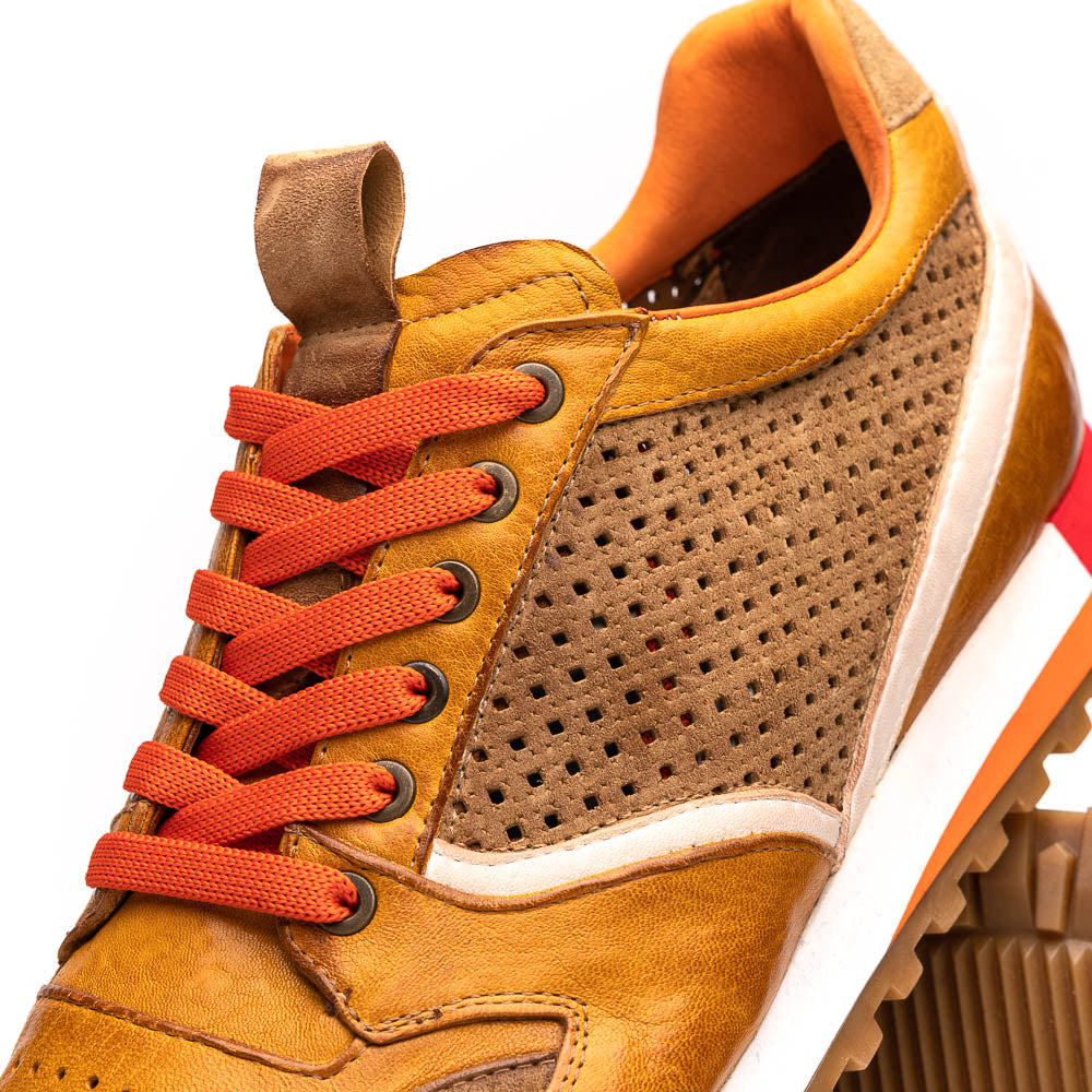 Zelli Matteo Calfskin and Perforated Suede Sneakers in Mustard