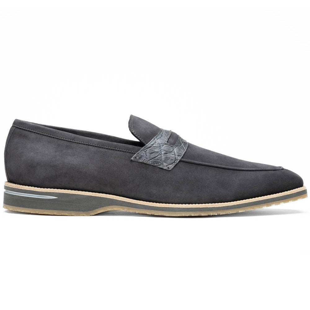 Zelli Meo 3 Suede Loafers with Genuine Crocodile Accent in Grey