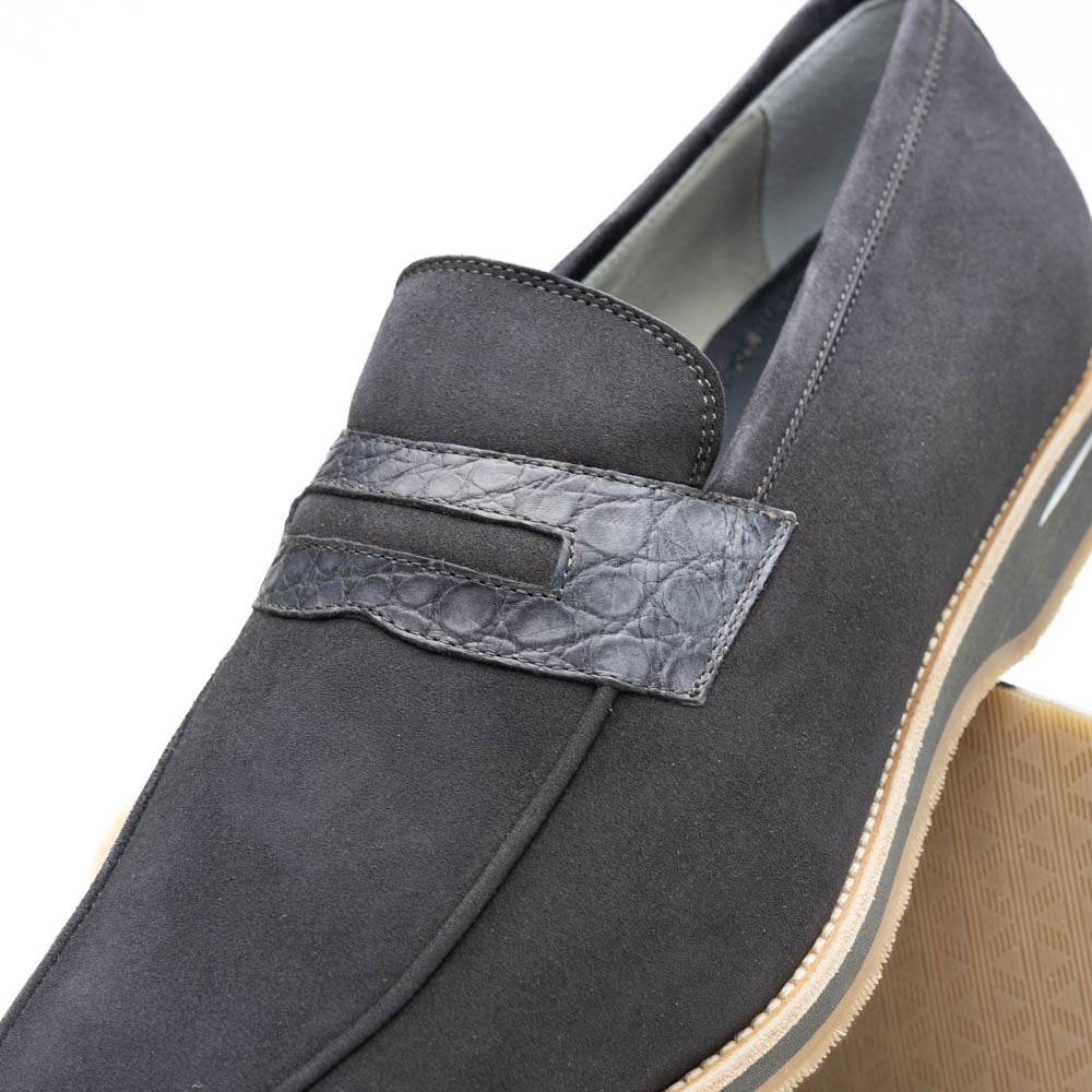 Zelli Meo 3 Suede Loafers with Genuine Crocodile Accent in Grey