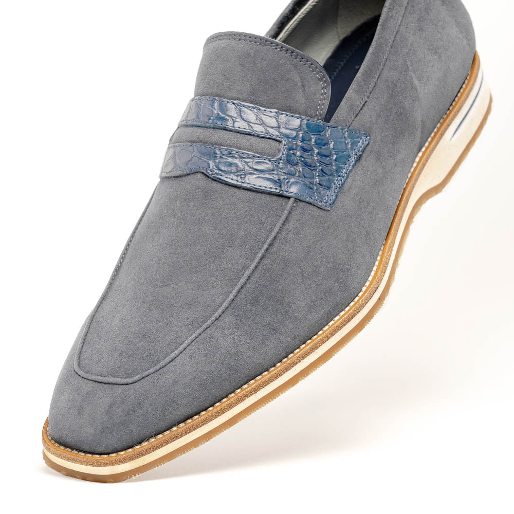 Zelli Meo 3 Suede and Genuine Crocodile Penny Loafers in Gray