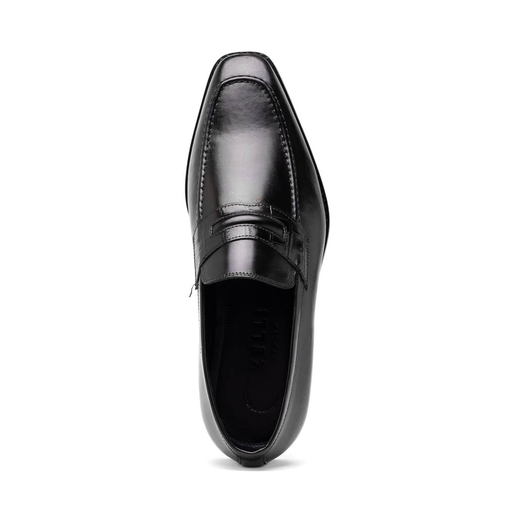 Zelli Meo Hand-Burnished Calfskin Loafers with Embossed Vamp in Black