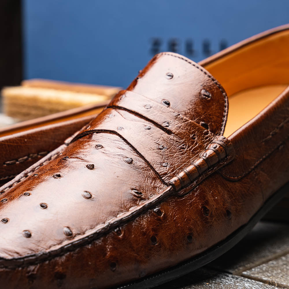 Zelli Monza Genuine Ostrich Quill Driving Loafers in Brown