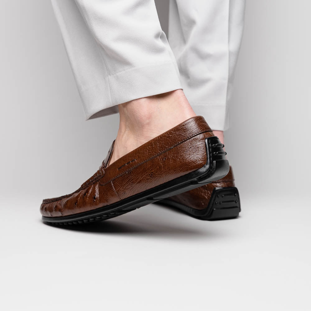 Zelli Monza Genuine Ostrich Quill Driving Loafers in Brown