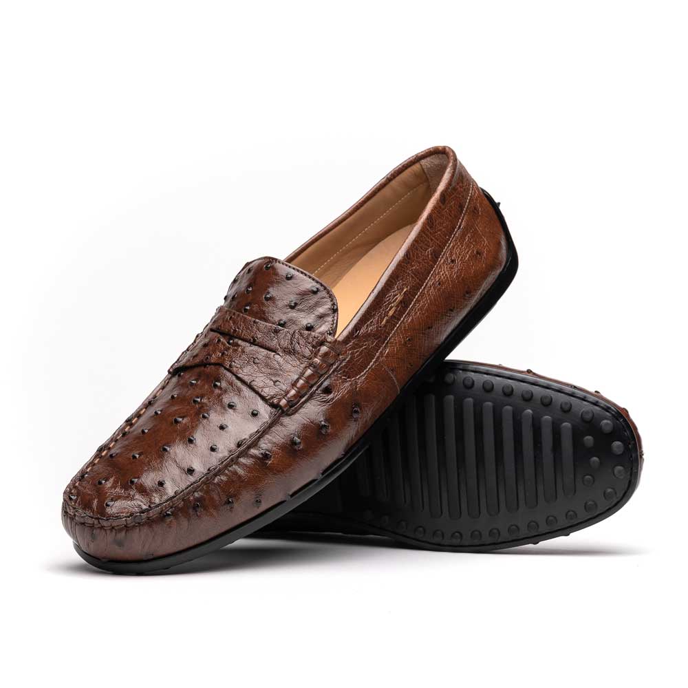 Zelli Monza Genuine Ostrich Quill Driving Loafers in Brown
