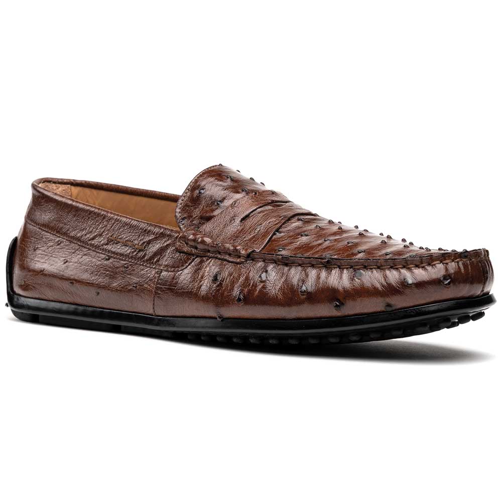 Zelli Monza Genuine Ostrich Quill Driving Loafers in Brown