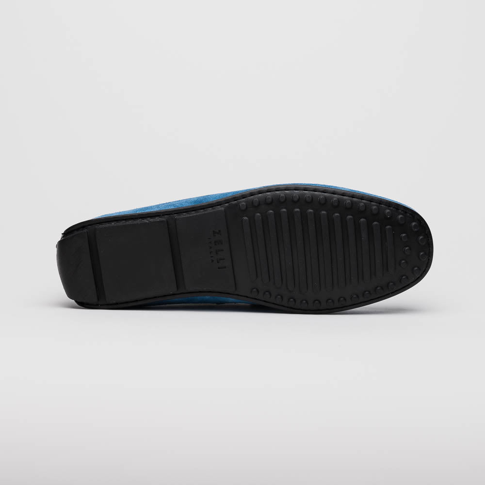 Zelli Monza Suede & Caiman Crocodile Driving Shoes in Denim