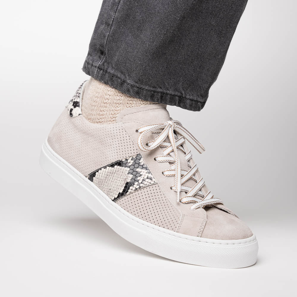 Zelli Olympias Python and Sueded Goatskin Luxury Sneakers in Grey