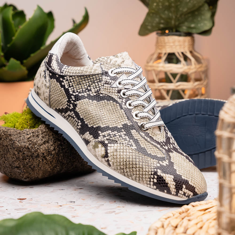 Zelli Peri Python-Embossed Calfskin Sneakers in Black / White
