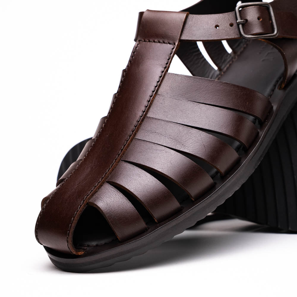 Zelli Pesca Woven Calfskin Fisherman Sandal in Brown