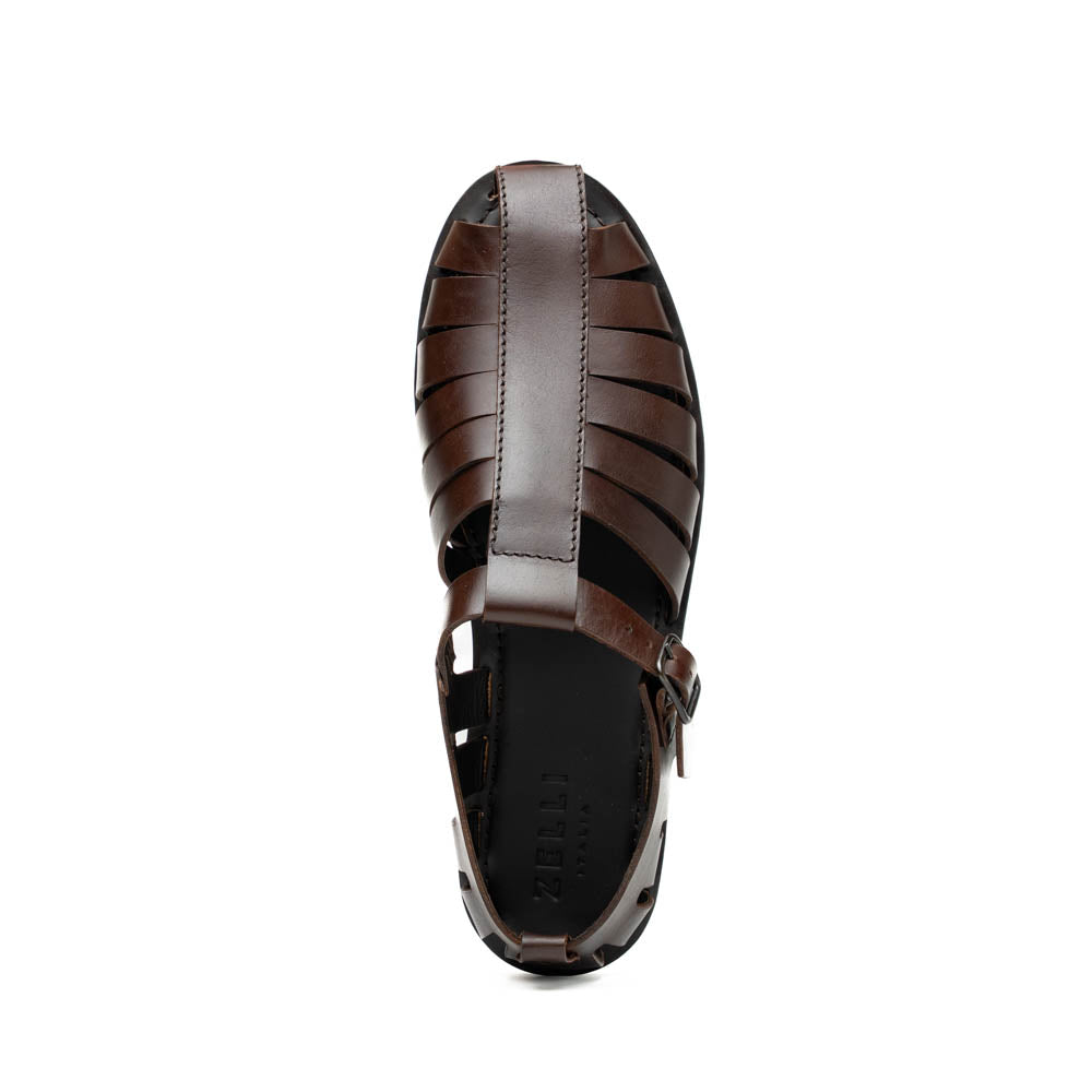 Zelli Pesca Woven Calfskin Fisherman Sandal in Brown
