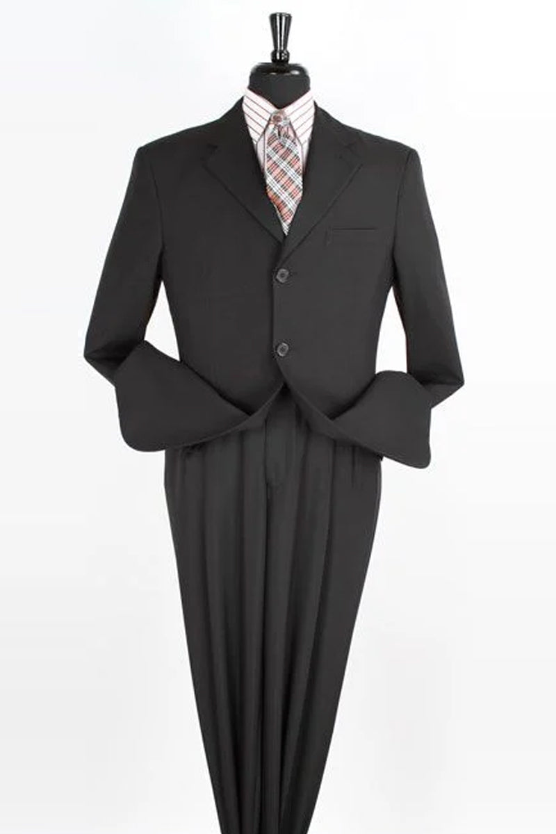 Mens Classic Fit Three Button Poplin Two Piece Suit in Black