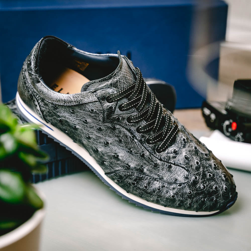 Zelli Rio Genuine Ostrich Quill Sneakers in Faded Black