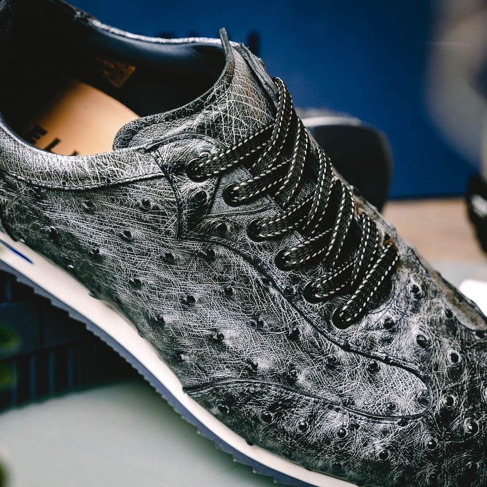 Zelli Rio Genuine Ostrich Quill Sneakers in Faded Black
