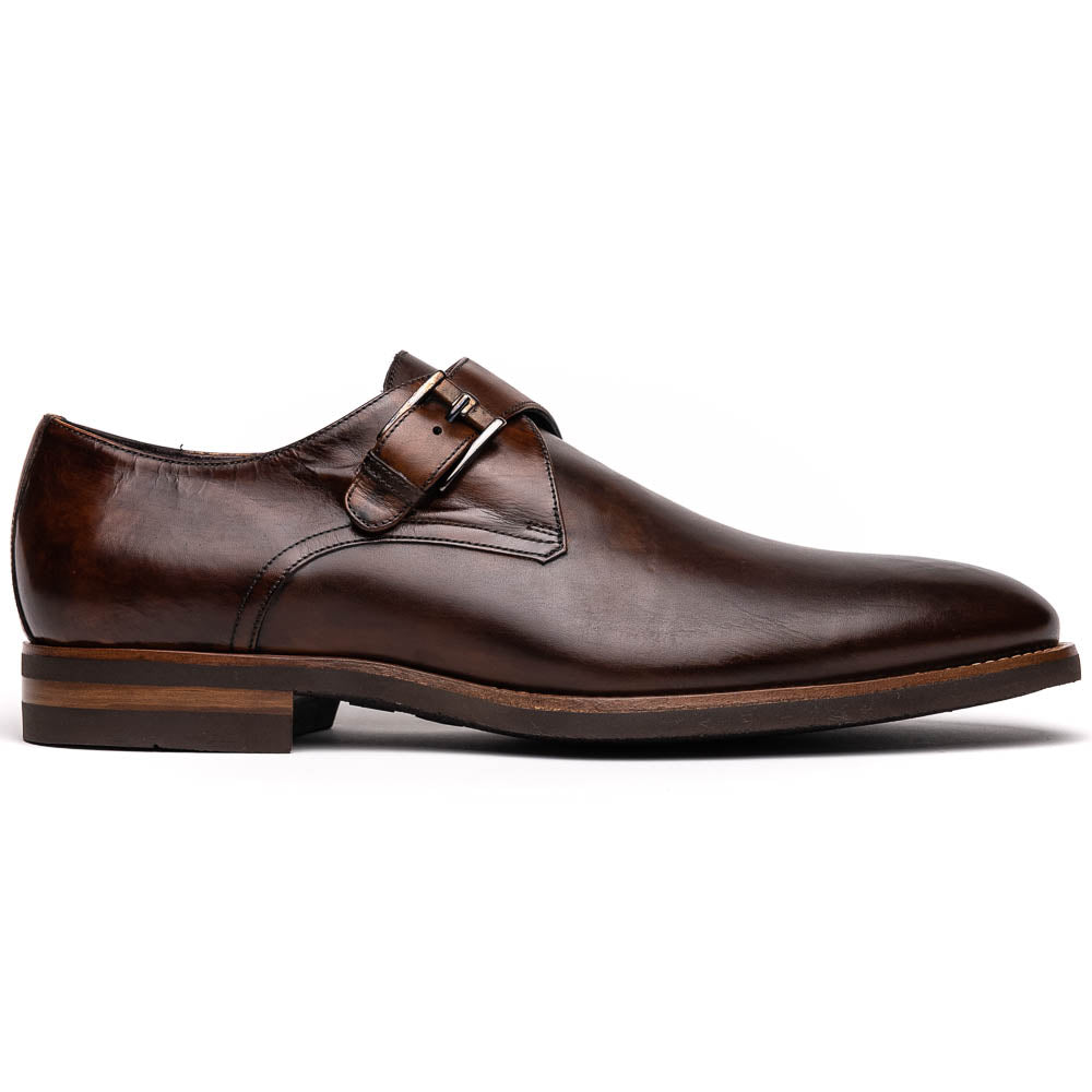 Zelli Roman Smooth Calfskin Monk Strap Dress Shoes in Chestnut