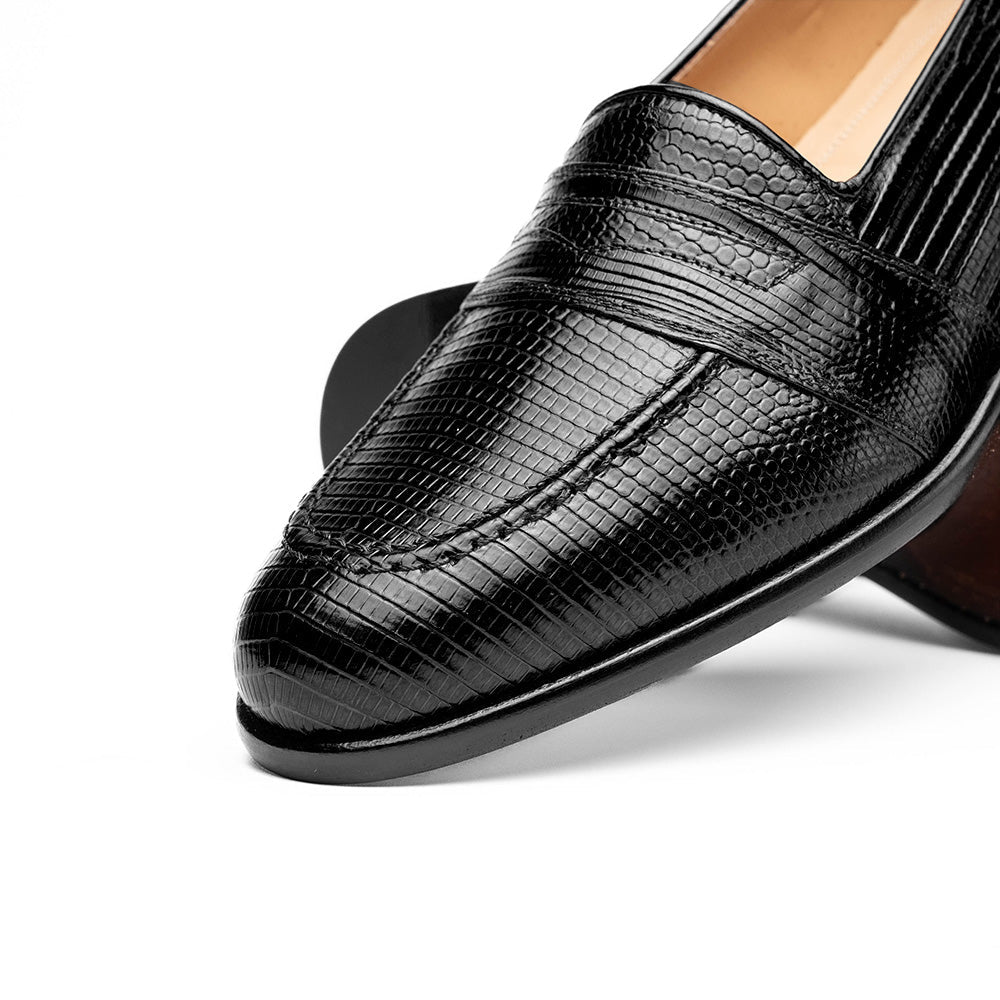 Zelli Rossi Genuine Teju Lizard Apron Toe Slip-On Loafer in Black