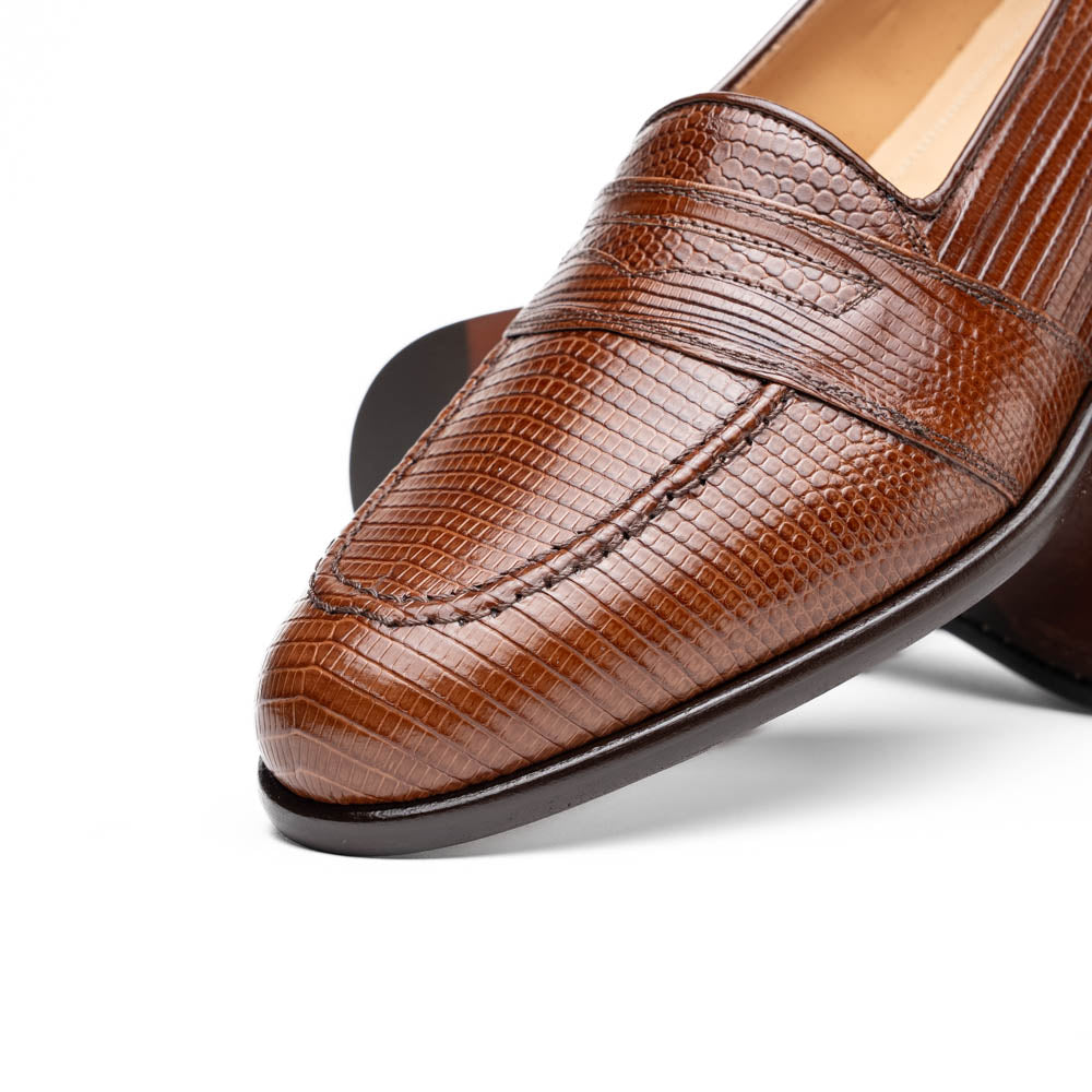Zelli Rossi Genuine Teju Lizard Apron Toe Slip-On Loafer in Cognac