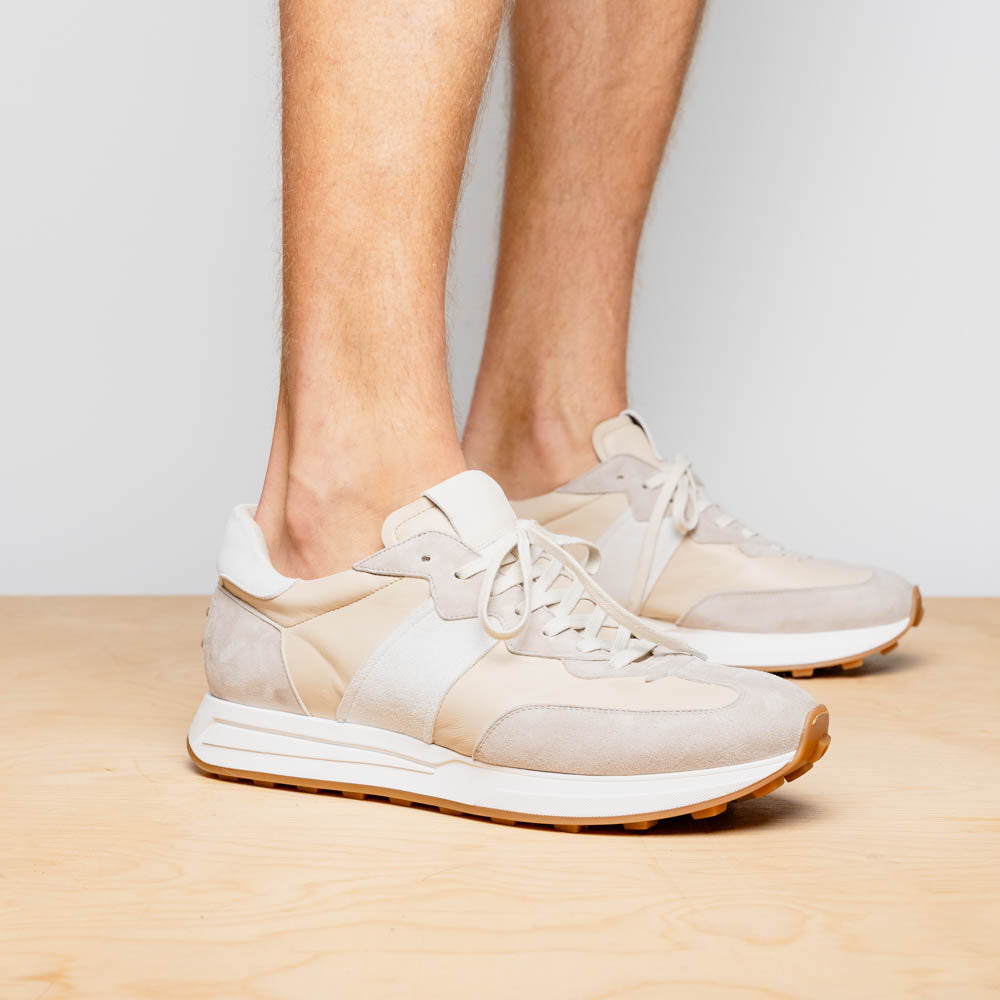 Zelli Roxi Luxury Sneaker in Taupe Suede and Smooth Calfskin