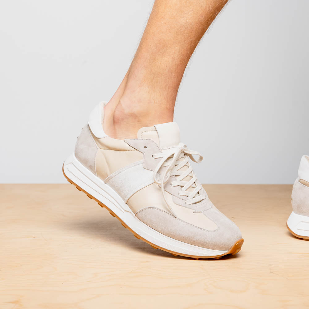 Zelli Roxi Luxury Sneaker in Taupe Suede and Smooth Calfskin